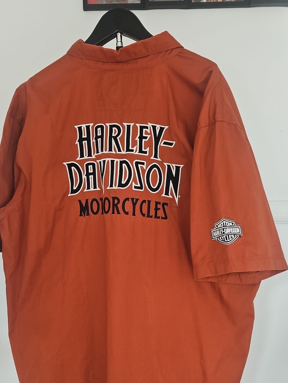 Harley-Davidson Men's Burnt Orange Embroidered Button Front Short Sleeve Shirt